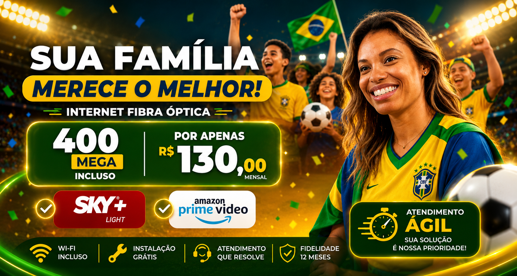 Sua família merece o melhor! Internet Fibra Óptica 400 Mega por R$130,00 mensal — Flash+ Telecom
